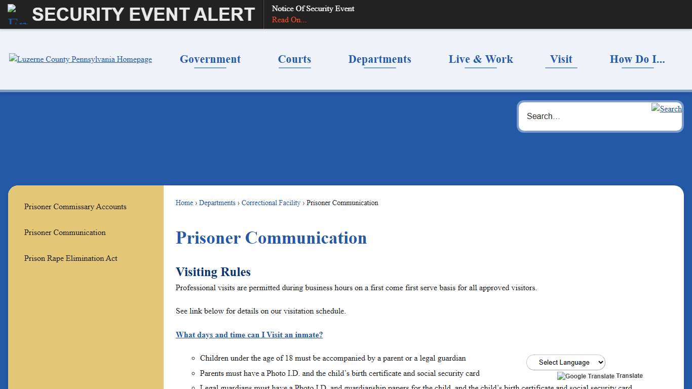 Prisoner Communication | Luzerne County, PA
